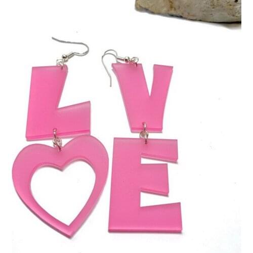 Stylish Large Pink Capital Letters LOVE Heart Acrylic Earrings Romantic Statement Asymmetric Earring Women Jewelry E20092