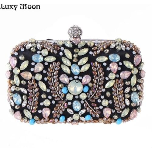 Luxy Moon Evening Bags Diamond Beaded Gem Stone Womens Purse Wedding Wallet for Women Shoulder Bags with Two Chain ZD808