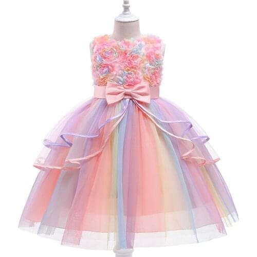 Flower Girl Wedding Princess Dress Girls Christmas Bowknot Costume Kids Birthday Gift Clothing Casual Party Lace Tutu Dresses