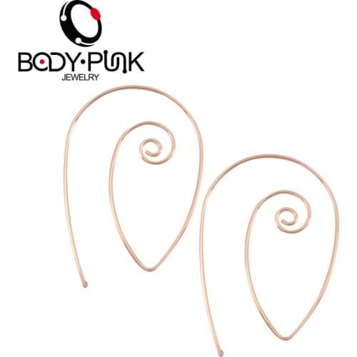 Body Punk Irregular Ins Hiphop Rock Fake Piercing Hyperbole Swirl Rose Gold Piercing Hoop Earrings Spiral 1mm Ear Hoops
