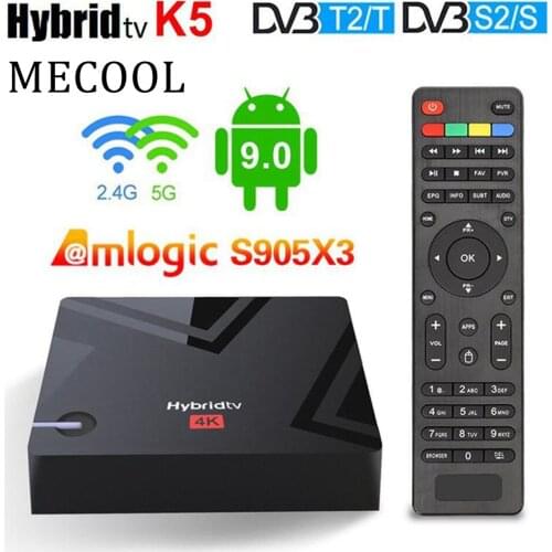 5PCS MECOOL K5 TV Box DVB T2 S2 2G 16G Android 9.0 Amlogic S905X3 2.4G 5G Dual WIFI LAN 100M PVR Recording Smart Media player