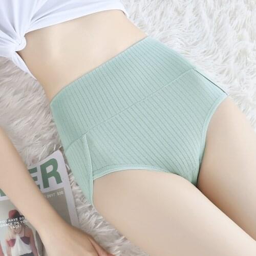 High waist cotton women panties solid color abdomen breathable female underwear