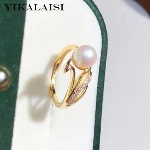 YIKALAISI 925 Sterling Silver Rings Jewelry For Women 7-8mm Round Natural Freshwater Pearl Rings 2021 Fine New Wholesales