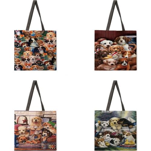 Dog print tote bag Ladies casual handbag Ladies shoulder bag Reusable shopping bag Outdoor beach bag