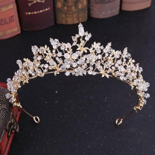 FORSEVEN Handmade Gold/Silver Color Crystal Flower Leaf Tiaras Crowns Women Bride Noiva Wedding Party Hair Jewelry Accessories
