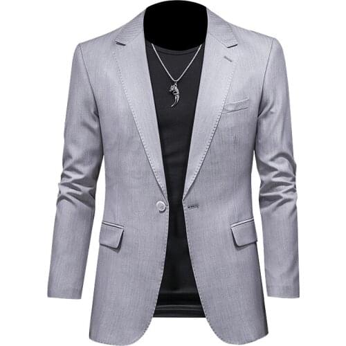 Hot Sale 2021 Mens Solid Gray Color Step Collar Slim Blazer Formal Business Wear One Button Suit Size S-5XL
