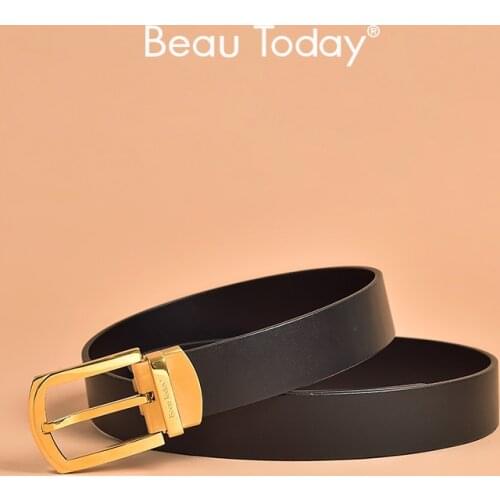BeauToday Belt Women Cow Leather Stainless Steel Buckle Pin Jeans Dress Accessories Adults Casual Waistband Handmade 91008