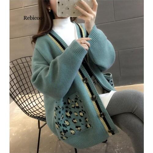 Women V Neck Cardigan AutumnWinter Long Knitted Loose Sweaters with Pockets Oversize Pull Femme Warm Jackets