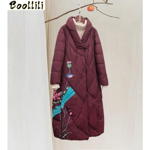 Boollili Winter Coat Women White Duck Down Jacket Women Clothes 2020 Vintage Print Elegant Puffer Jacket Women Warm Parka