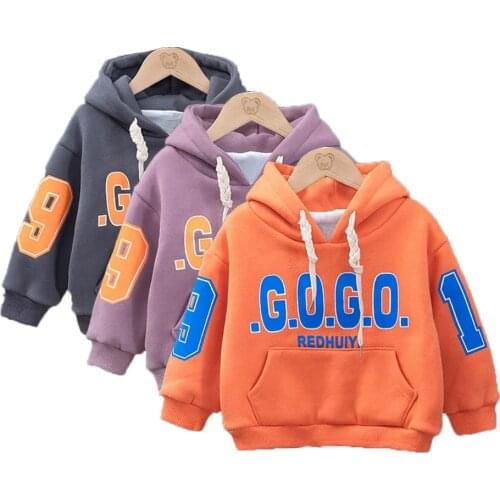Winter Cotton Boy Girl Hoodie New 2021 Korean Version Plus Velvet Fashion Thicken Coat Casual Letter Print Childrens Clothing