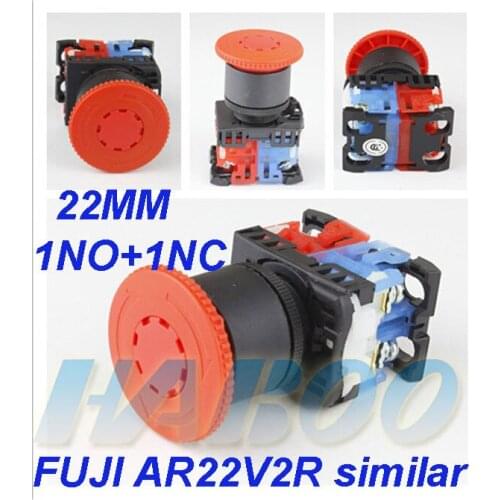 1pcs packing e-stop switch 22mm mushroom head 1NO+1NC IP40 emergency stop push button switch 600V 10A shipping free
