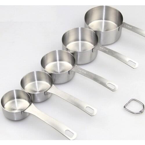 5x Stainless Steel Measuring Cups TSP Qaulity Thicken SUS304 Brush 100% Food Grade FDA LFGB Round Tea Spoon 1/4 1/3 1/2 3/4 1cup
