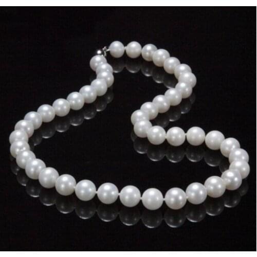 9-10mm genuine white fresh water cultured pearl necklace 17" Factory Wholesale price Women Gift word Jewe