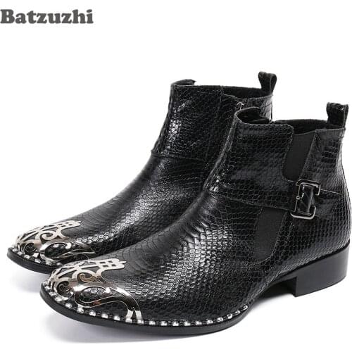 Batzuzhi Korean Style Mens Shoes Boots Handmade Luxury Black Genuine Leather Ankle Boots Men Business/Show Boots Men Bota,US12