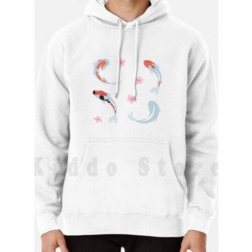 Flowers And Fish hoodie long sleeve Sakura Flowers Fish Koi Koifish Goldfish Floral Pond