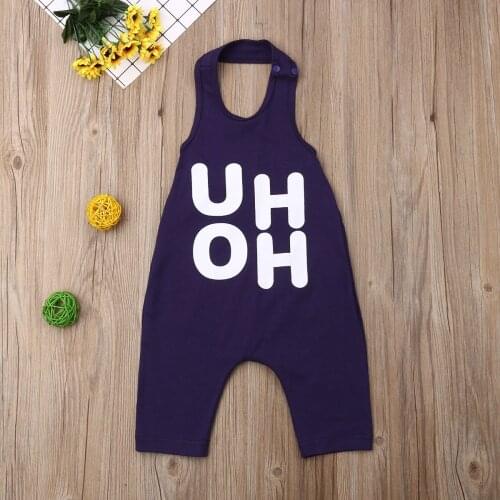 Toddler Baby Girls Boys Sleeveless Romper Halter Letters Printed Jumpsuit Infant Kids Casual Cotton Clothes Suit Newborn Outfits