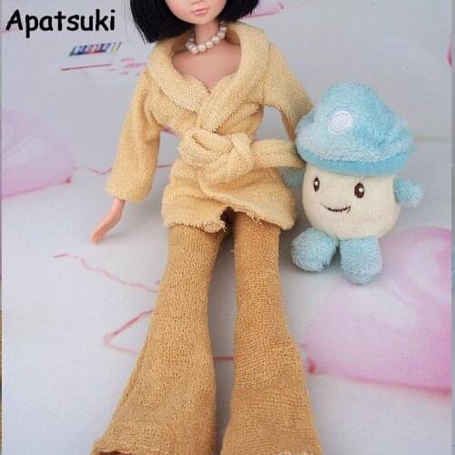 Kids Gift Doll Accessories Bathrobe For Barbie Bathroom Winter Pajama Sleeping Wear Casual Clothes For Barbie Doll House Toy