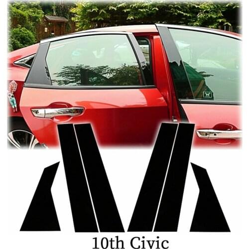 For Honda Civic 10Th 2016-2020 Glossy Black Door Window Pillar Posts Cover Trim New