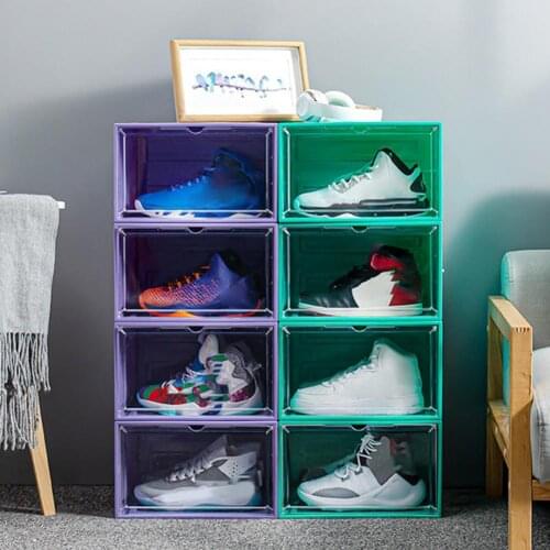 Home Transparent Plastic Magnetic Stackable Shoes Box Organizer Storage Case