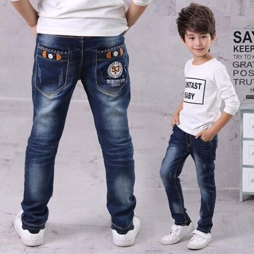 Baby Boy Clothes Denim Pants Elastic Waist Spring Autumn Toddler Pants Boys Trousers Childrens Jeans For 4 6 8 10 12 14 Years