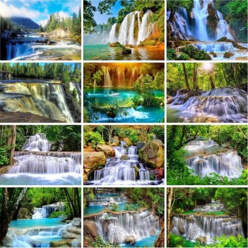 EverShine Diamond Painting Waterfall Cross Stitch Diamond Embroidery Spring Scenery Picture Rhinestones Mosaic Art Home Decor