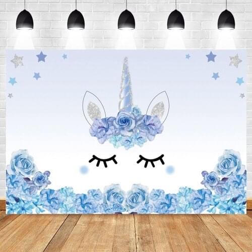 Yeele Baby Birthday Backdrops Blue Flowers Unicorn Party Photozone Photo Banner Photographic Background For Photo Studio Props