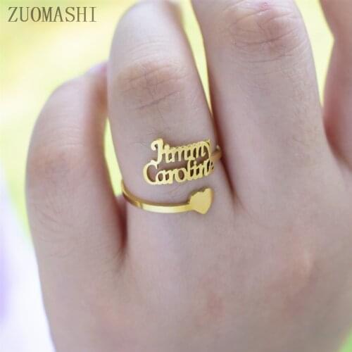 Dainty Custom Name Ring Stacking Name Rings With Heart Meaningful Mother Gift Personalized Ring With Your Word Double Names