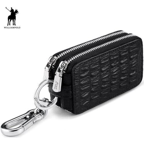 Car Key Holder Key Case Genuine Leather Crocodile Pattern Design Fashion Unisex Double Zipper Keys Bag With Rings 281