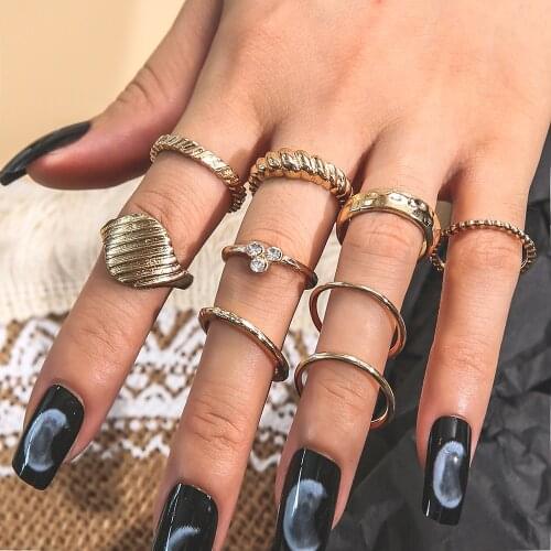 OCEAN STORE 2021 Hand Natural Decoration Rings Bohemian Scallop Retro Vintage Crystal Joint Knuckle Ring Sets Finger Rings 2021