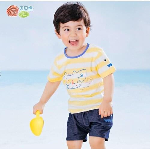 Bornbay 2 Pieces baby clothes set shark print summer vitality short sleeve t-shirt+pants suit cotton soft for boys clothes
