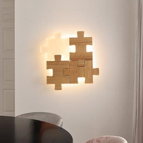 Nordic Creative Oak Puzzle Wall Lamp Simple Personality Bedroom Bedside Living Room Aisle Background Eall LED Decor Lightings