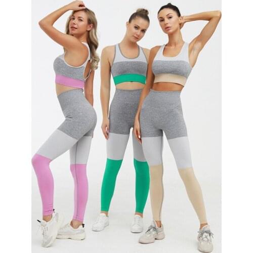 2020 Seamless Women Sportswear Custome For Yoga Gym Tights Tummy Control Pants High Waist Sport Leggings Suit Running Pants Set