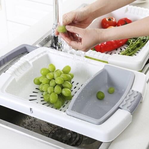 Multi-function Kitchen Cutting Board 3-in-1 Storage Basket Vegetable Fruit Drain Rack Detachable Basket Household