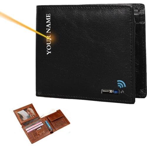 Men Wallets Bluetooth Tracker GPS Record Crazy Horse Leather Short Credit Card Holders Coin Purse Genuine Leather Smart Wallet