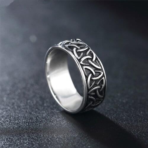 Men Stainless Steel Ring 316L Celtic Knots Cyclist Ring Amulet Jewelry