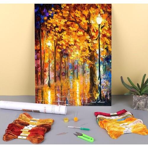 Autumn Trees Printed 11CT Cross-Stitch Complete Kit DIY Embroidery DMC Threads Painting Handiwork Handicraft Craft Design