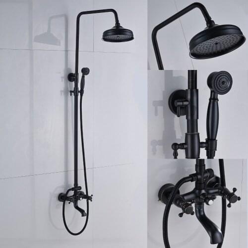 Wall Mounted 8" Rainfall Shower Faucet Head Set Tub Spout Hand Sprayer Mixer Tap Bath Shower Sets KD225