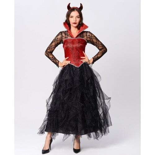 TaTIY Hot sale new halloween vampire cosplay costume hell goddess red dress death witch demon uniform masquerade party dress