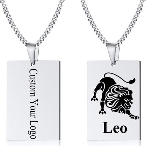 Customize Dainty Square Stainless Steel Pendant Necklace for Men Boy Personalized Engrave Alphabet A-Z Letter Name Date Photo