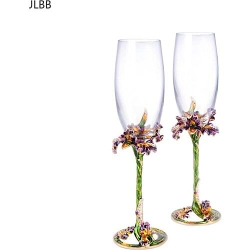 Iris 1 Pair Crystal Wine Glasses Cup Wedding Party Reception Champagne Flutes Fashion Enamel Wine Glass Gift Package