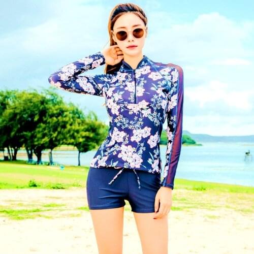 2020 Split Boxer Pants Cover Belly Slimming Sports Swimsuit Chinese Small Stand Collar Long Sleeve Lace Hollow Breathable Elast