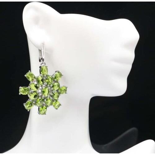 47x38mm SheCrown Bohemia Flowers Silver Earrings Created New Stone Iolite Bright Zircon For Ladies