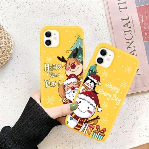 Cute Christmas Deer Snowman Phone Case For iPhone 12 11 Pro Max XS Max XR X 7 8 Plus SE 2020 6s Yellow Silicone Soft Back Cover