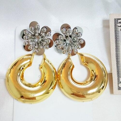 Cute women earrings African gold earrings 2 tone color copper flower head round drop dubai gold jewelry earring sets