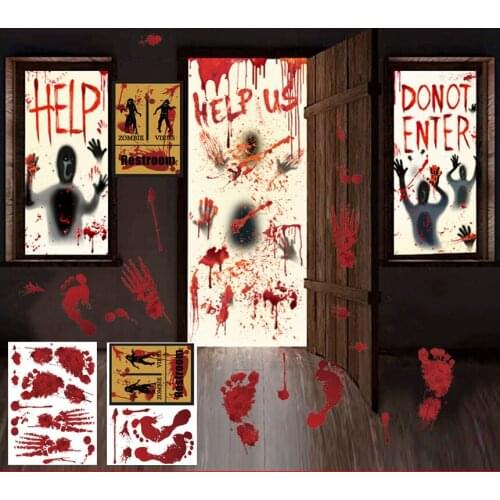 Horrible Halloween Bloody Handprint stickers Wall Window Door Floor Decal Stickers Halloween Party Decoration haunted house prop