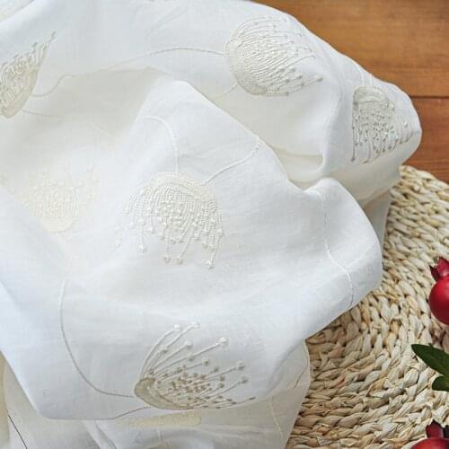 High quality new natural ramie fabric Three dimensional White Embroidery sewing Skirt lining dress shirt bag material
