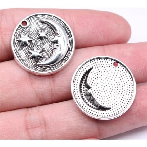 WYSIWYG 5pcs Charms 24x24mm Moon Star Charms For Jewelry Making DIY Jewelry Findings Antique Silver Color Alloy Charms Pendant