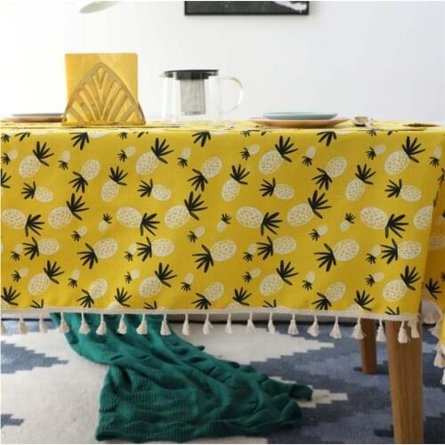 Yellow Pineapple Fruit Rectangular Tablecloth Cotton Linen Tassel Table Cloth Home Party Decor Dinner Tea Table Cover