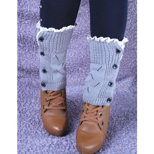 Women Girl`s Crochet Knit Button down Leg Warmers Lace Trim Cuffs Toppers Boot Socks 20pairs/lot #3886