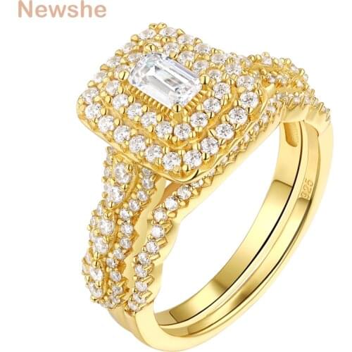 Newshe Yellow Gold Color Wedding Rings For Women 925 Sterling Silver Bridal Set Rectangle AAA Zircons Engagement Ring BR0980